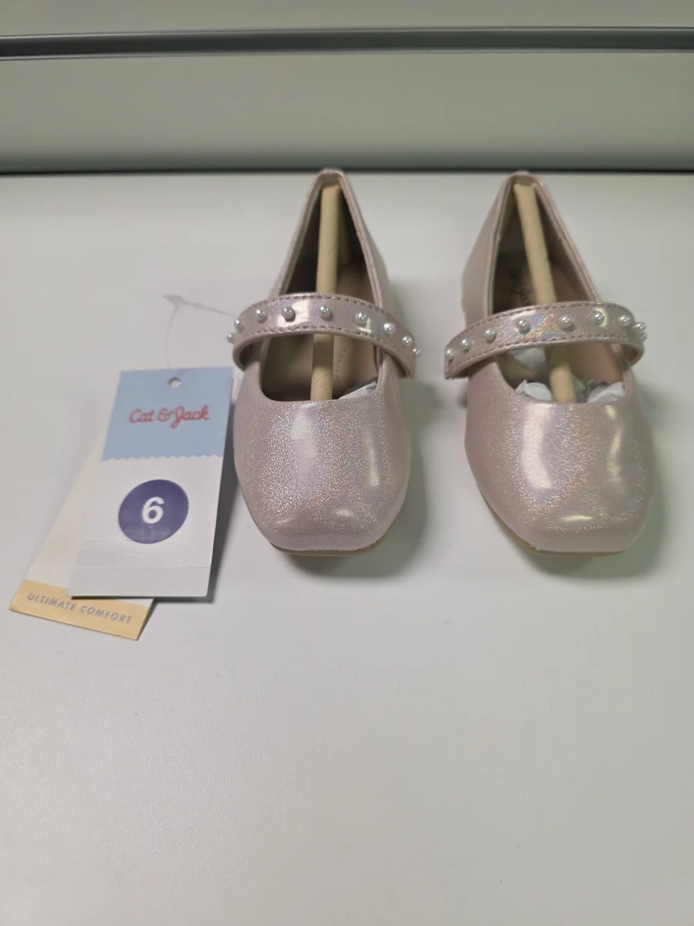 Cat & Jack Girls' Pink Shimmer Cat & Jack Shoes with Gem Strap